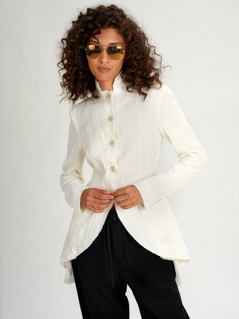 Forme d'Expression Victorian Raw-Edged Linen Coat Ecru White